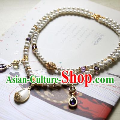 Top Grade Handmade Traditional China Accessories Necklace, Ancient Chinese Hanfu Pearl Chain for Women