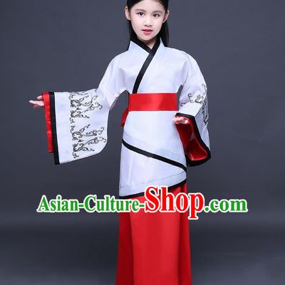 Traditional Ancient Chinese Imperial Princess Fairy Printing Costume, Children Elegant Hanfu Clothing Han Dynasty Red Curve Bottom Dress Clothing for Kids