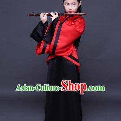 Traditional Ancient Chinese Imperial Princess Fairy Printing Costume, Children Elegant Hanfu Clothing Han Dynasty Black Curve Bottom Dress Clothing for Kids
