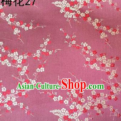 Asian Chinese Traditional Embroidery Plum Blossom Pink Silk Fabric, Top Grade Brocade Embroidered Tang Suit Hanfu Dress Fabric Cheongsam Material