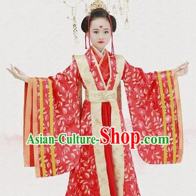 Traditional Ancient Chinese Imperial Consort Fairy Embroidery Wedding Costume, Children Elegant Hanfu Clothing Tang Dynasty Queen Red Dress Clothing for Kids