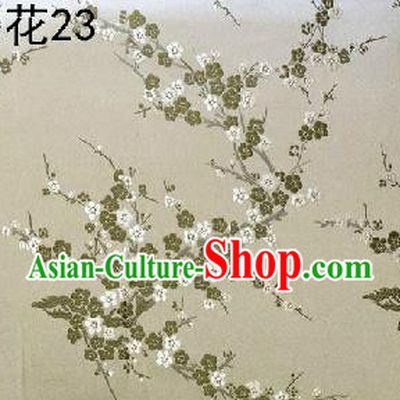 Asian Chinese Traditional Embroidery Plum Blossom Beige Silk Fabric, Top Grade Brocade Embroidered Tang Suit Hanfu Dress Fabric Cheongsam Material