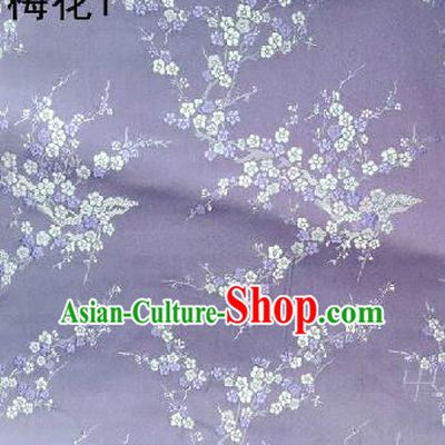 Asian Chinese Traditional Embroidery Plum Blossom Lilac Silk Fabric, Top Grade Brocade Embroidered Tang Suit Hanfu Dress Fabric Cheongsam Material