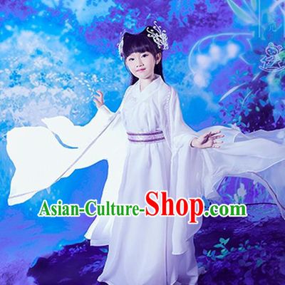 Traditional Ancient Chinese Little Girls Embroidery Wedding Costume, Children Elegant Hanfu Clothing Tang Dynasty Princess Fairy Dress Clothing for Kids
