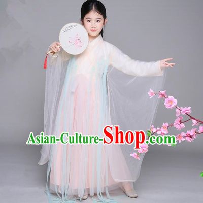 Traditional Ancient Chinese Apsara Girls Embroidery Wedding Costume, Children Elegant Hanfu Clothing Tang Dynasty Princess Fairy Dress Clothing for Kids