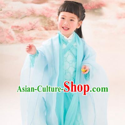 Traditional Ancient Chinese Apsara Girls Embroidery Wedding Costume, Children Elegant Hanfu Clothing Tang Dynasty Princess Fairy Green Dress Clothing for Kids