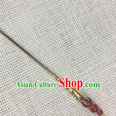 Asian Chinese Traditional Headdress Red Jade Hair Accessories Hairpins, China Ancient Handmade Bride Hanfu Step Shake Headwear for Women
