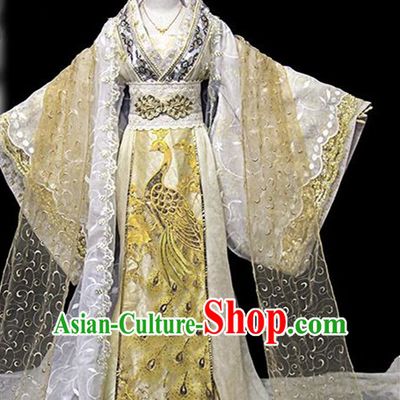 Traditional Ancient Chinese Female Imperial Concubine Embroidered Costume, Chinese Han Dynasty Imperial Fairy Golden Dress Hanfu Clothing for Women
