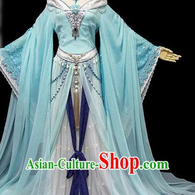 Traditional Ancient Chinese Imperial Concubine Embroidered Blue Costume, Chinese Tang Dynasty Princess Dress Hanfu Clothing for Women