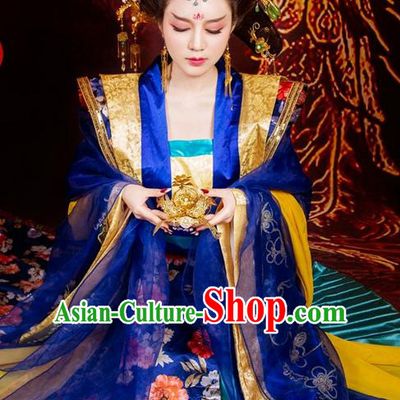 Traditional Asian Chinese Ancient Imperial Consort Costume, China Elegant Hanfu Clothing Tang Dynasty Imperial Concubine Embroidered Tailing Dress Clothing for Women