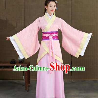 Traditional Asian Chinese Ancient Han Dynasty Imperial Princess Costume, China Elegant Hanfu Clothing Fairy Noble Lady Embroidered Pink Dress Clothing