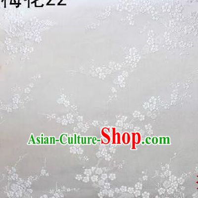 Asian Chinese Traditional Embroidery White Plum Blossom White Silk Fabric, Top Grade Brocade Embroidered Tang Suit Hanfu Dress Fabric Cheongsam Cloth Material