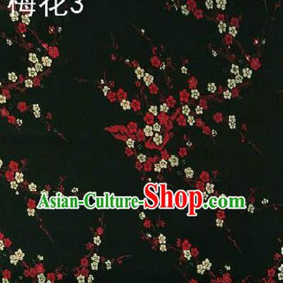 Asian Chinese Traditional Embroidery Red Plum Blossom Black Silk Fabric, Top Grade Brocade Embroidered Tang Suit Hanfu Dress Fabric Cheongsam Cloth Material
