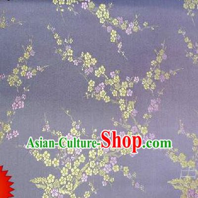 Asian Chinese Traditional Embroidery Golden Plum Blossom Lilac Silk Fabric, Top Grade Brocade Embroidered Tang Suit Hanfu Dress Fabric Cheongsam Cloth Material