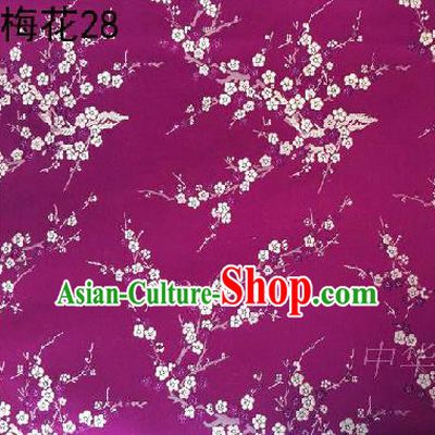 Asian Chinese Traditional Embroidery White Plum Blossom Rosy Silk Fabric, Top Grade Brocade Embroidered Tang Suit Hanfu Dress Fabric Cheongsam Cloth Material