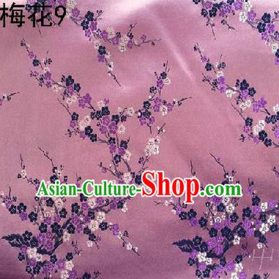 Asian Chinese Traditional Embroidery Colorful Plum Blossom Pink Silk Fabric, Top Grade Brocade Embroidered Tang Suit Hanfu Dress Fabric Cheongsam Cloth Material