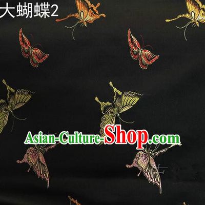 Asian Chinese Traditional Printing Colorful Butterfly Black Silk Fabric, Top Grade Brocade Satin Tang Suit Hanfu Dress Fabric Cheongsam Cloth Material