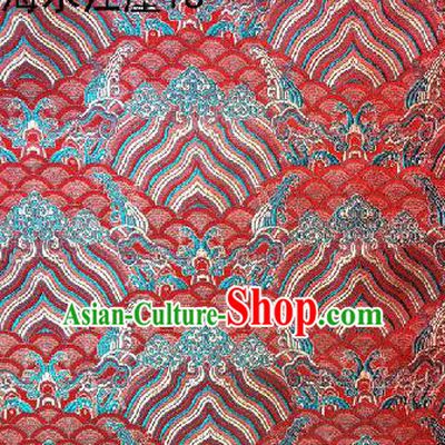 Asian Chinese Traditional Hill Sea Red Silk Fabric, Top Grade Arhat Bed Brocade Satin Tang Suit Hanfu Dress Fabric Cheongsam Cloth Material