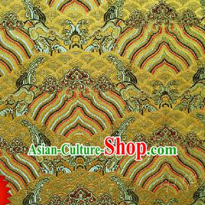 Asian Chinese Traditional Hill Sea Golden Silk Fabric, Top Grade Arhat Bed Brocade Satin Tang Suit Hanfu Dress Fabric Cheongsam Cloth Material