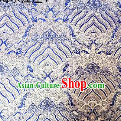 Asian Chinese Traditional Hill Sea White Silk Fabric, Top Grade Arhat Bed Brocade Satin Tang Suit Hanfu Dress Fabric Cheongsam Cloth Material