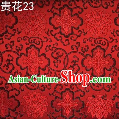 Asian Chinese Traditional Riches and Honour Flowers Red Embroidered Silk Fabric, Top Grade Arhat Bed Brocade Satin Tang Suit Hanfu Dress Fabric Cheongsam Cloth Material