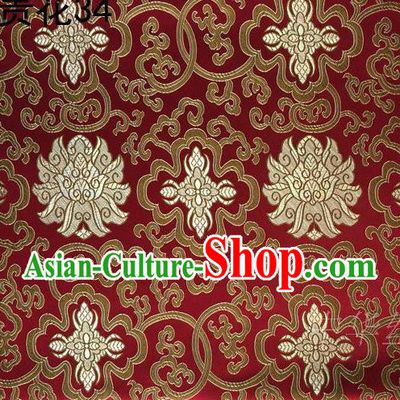Asian Chinese Traditional Golden Riches and Honour Flowers Red Embroidered Silk Fabric, Top Grade Arhat Bed Brocade Satin Tang Suit Hanfu Dress Fabric Cheongsam Cloth Material