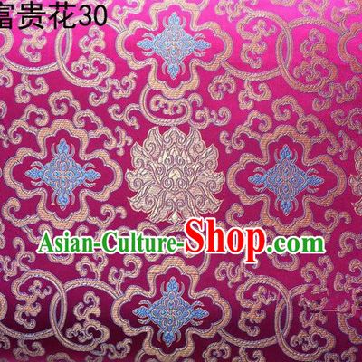 Asian Chinese Traditional Golden Riches and Honour Flowers Rosy Embroidered Silk Fabric, Top Grade Arhat Bed Brocade Satin Tang Suit Hanfu Dress Fabric Cheongsam Cloth Material