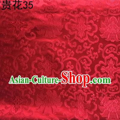 Asian Chinese Traditional Riches and Honour Flowers Red Embroidered Silk Fabric, Top Grade Arhat Bed Brocade Satin Tang Suit Hanfu Dress Fabric Cheongsam Cloth Material