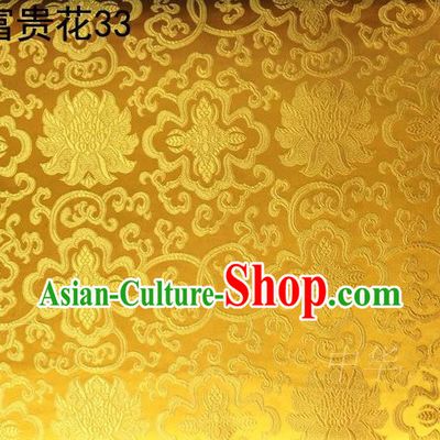 Asian Chinese Traditional Riches and Honour Flowers Golden Embroidered Silk Fabric, Top Grade Arhat Bed Brocade Satin Tang Suit Hanfu Dress Fabric Cheongsam Cloth Material