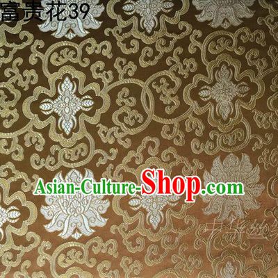 Asian Chinese Traditional White Riches and Honour Flowers Embroidered Mud Golden Silk Fabric, Top Grade Arhat Bed Brocade Satin Tang Suit Hanfu Dress Fabric Cheongsam Cloth Material