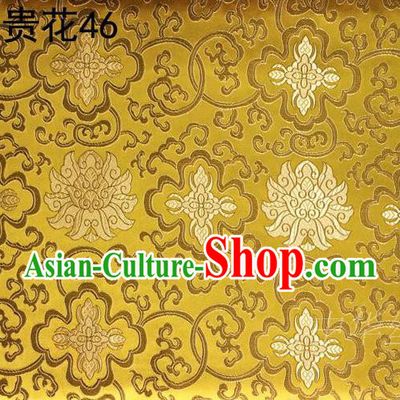 Asian Chinese Traditional Riches and Honour Flowers Embroidered Golden Silk Fabric, Top Grade Arhat Bed Brocade Satin Tang Suit Hanfu Dress Fabric Cheongsam Cloth Material