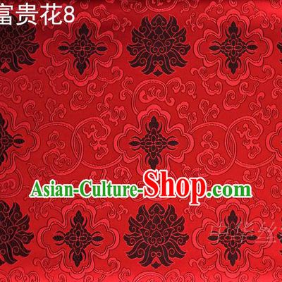 Asian Chinese Traditional Black Riches and Honour Flowers Embroidered Red Silk Fabric, Top Grade Arhat Bed Brocade Satin Tang Suit Hanfu Dress Fabric Cheongsam Cloth Material