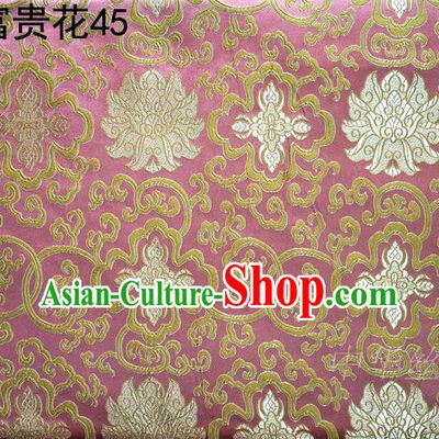Asian Chinese Traditional Golden Riches and Honour Flowers Embroidered Pink Silk Fabric, Top Grade Arhat Bed Brocade Satin Tang Suit Hanfu Dress Fabric Cheongsam Cloth Material