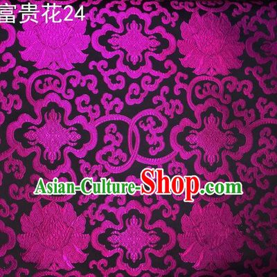 Asian Chinese Traditional Rosy Riches and Honour Flowers Embroidered Black Silk Fabric, Top Grade Arhat Bed Brocade Satin Tang Suit Hanfu Dress Fabric Cheongsam Cloth Material