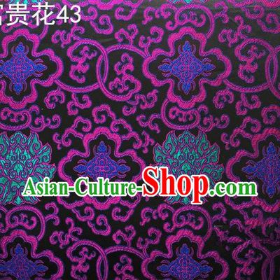 Asian Chinese Traditional Colorful Riches and Honour Flowers Embroidered Black Silk Fabric, Top Grade Arhat Bed Brocade Satin Tang Suit Hanfu Dress Fabric Cheongsam Cloth Material