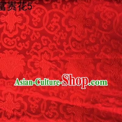 Asian Chinese Traditional Riches and Honour Flowers Embroidered Red Silk Fabric, Top Grade Arhat Bed Brocade Satin Tang Suit Hanfu Dress Fabric Cheongsam Cloth Material