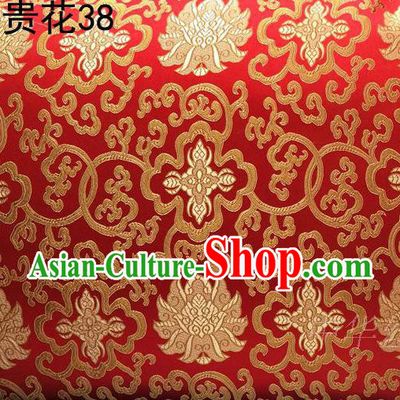 Asian Chinese Traditional Golden Riches and Honour Flowers Embroidered Red Silk Fabric, Top Grade Arhat Bed Brocade Satin Tang Suit Hanfu Dress Fabric Cheongsam Cloth Material