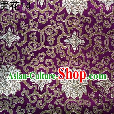 Asian Chinese Traditional Golden Riches and Honour Flowers Embroidered Purple Silk Fabric, Top Grade Arhat Bed Brocade Satin Tang Suit Hanfu Dress Fabric Cheongsam Cloth Material