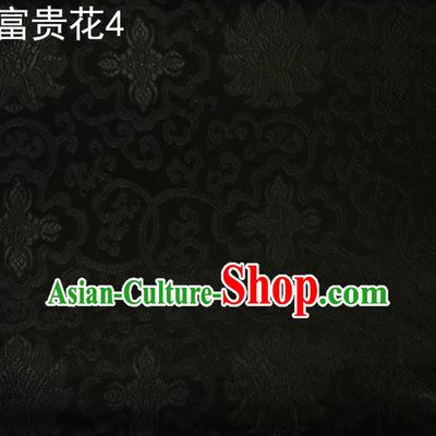 Asian Chinese Traditional Riches and Honour Flowers Embroidered Black Silk Fabric, Top Grade Arhat Bed Brocade Satin Tang Suit Hanfu Dress Fabric Cheongsam Cloth Material