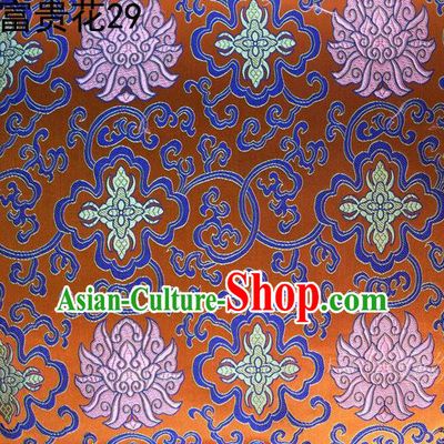 Asian Chinese Traditional Riches and Honour Flowers Embroidered Orange Silk Fabric, Top Grade Arhat Bed Brocade Satin Tang Suit Hanfu Dress Fabric Cheongsam Cloth Material