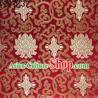Asian Chinese Traditional Golden Riches and Honour Flowers Embroidered Red Silk Fabric, Top Grade Arhat Bed Brocade Satin Tang Suit Hanfu Dress Fabric Cheongsam Cloth Material