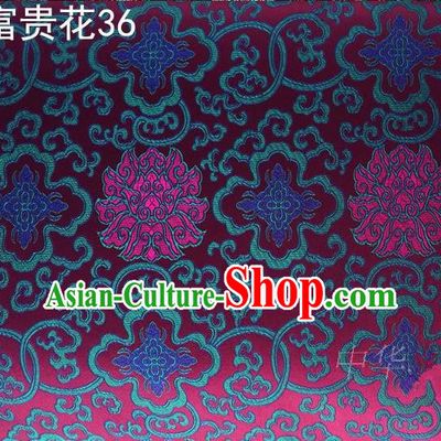 Asian Chinese Traditional Blue Riches and Honour Flowers Embroidered Rosy Silk Fabric, Top Grade Arhat Bed Brocade Satin Tang Suit Hanfu Dress Fabric Cheongsam Cloth Material
