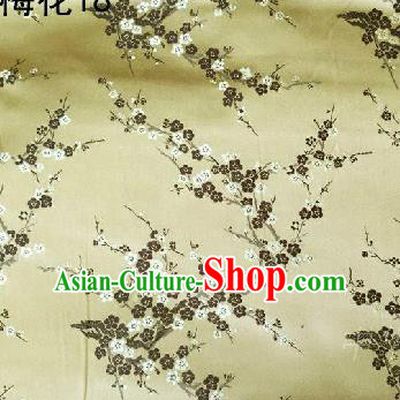 Asian Chinese Traditional Embroidery Plum Blossom Light Golden Silk Fabric, Top Grade Brocade Embroidered Tang Suit Hanfu Dress Fabric Cheongsam Material