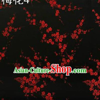 Asian Chinese Traditional Embroidery Red Plum Blossom Black Silk Fabric, Top Grade Brocade Embroidered Tang Suit Hanfu Dress Fabric Cheongsam Cloth Material