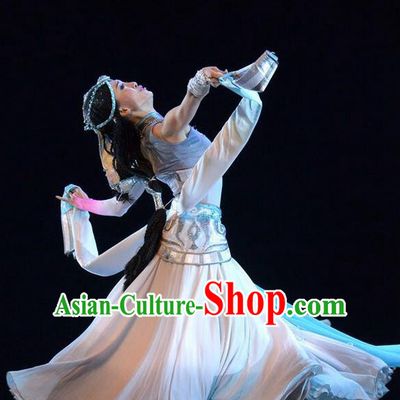 Traditional Chinese Mongol Nationality Dance Costume, Mongols Female Folk Dance Ethnic Clothing, Chinese Mongolian Minority Nationality Dress for Women