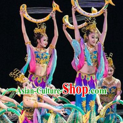 Traditional Chinese Classical Dance Dunhuang Flying apsaras Dance Costume, Folk Dance Drum Dance Uniform Yangko Green Clothing Complete Set for Women