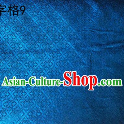 Asian Chinese Traditional Embroidery Intersected Figure Blue Satin Silk Fabric, Top Grade Brocade Tang Suit Hanfu Dress Fabric Cheongsam Mattress Cloth Material
