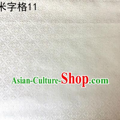 Asian Chinese Traditional Embroidery Intersected Figure White Satin Silk Fabric, Top Grade Brocade Tang Suit Hanfu Dress Fabric Cheongsam Mattress Cloth Material