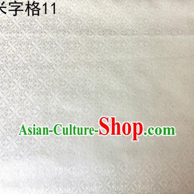 Asian Chinese Traditional Embroidery Intersected Figure White Satin Silk Fabric, Top Grade Brocade Tang Suit Hanfu Dress Fabric Cheongsam Mattress Cloth Material