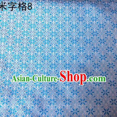 Asian Chinese Traditional Embroidery Intersected Figure Light Blue Satin Silk Fabric, Top Grade Brocade Tang Suit Hanfu Dress Fabric Cheongsam Mattress Cloth Material